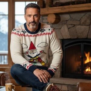 Junk Food Skiing Gnome Fair Isle Sweater Ugly Size L